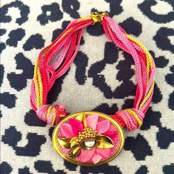 Pretty Pierre Cardin Pink & Gold Statement Choker Lovely Summer Jewellery 37cm - Picture 2 of 6